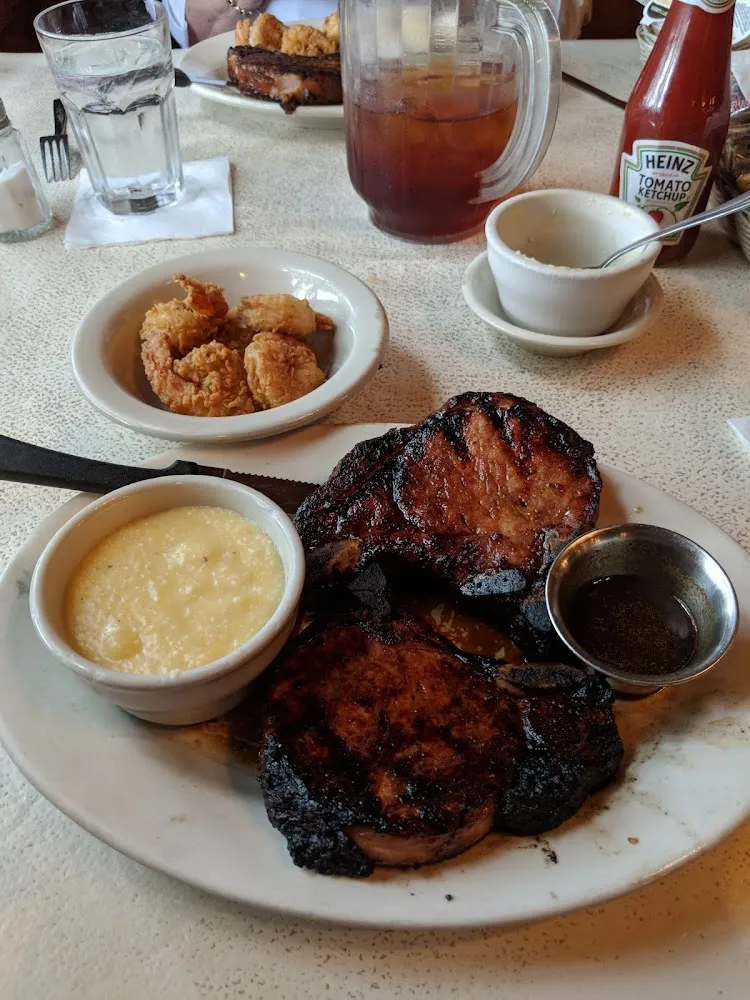 Pork Chops Cheese Grits and Fried Shrimp